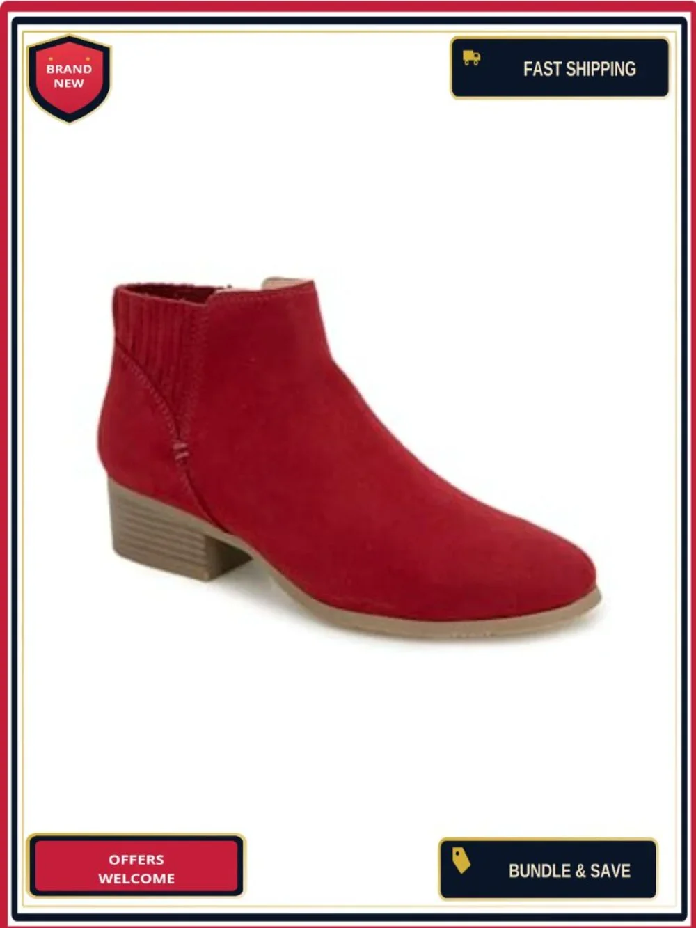 Block Heel Ankle Bootie with Inside Zip Synthetic